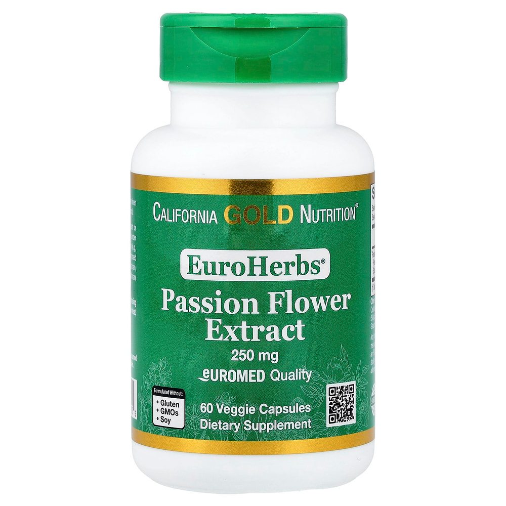 California Gold Nutrition, EuroHerbs®, экстракт пассифлоры, качество Euromed, 250 мг, 60 растительных капсул