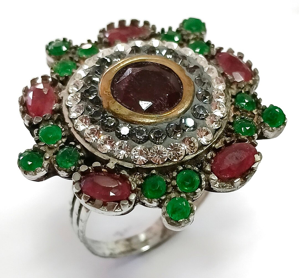 Ювелирное кольцо из серебра в стиле Винтаж,вставка агат,кристаллы Swarovski