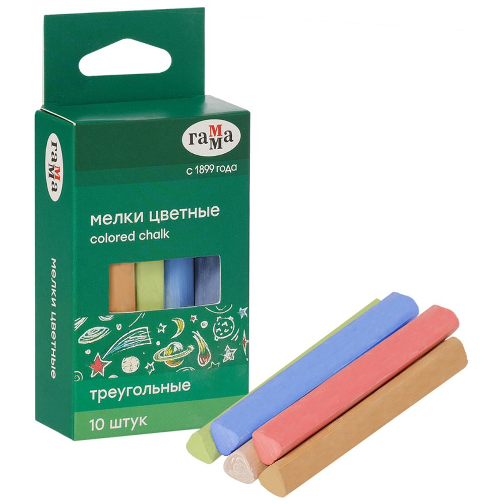 Мел цветной 10шт/уп мягкий треугольный Гамма,