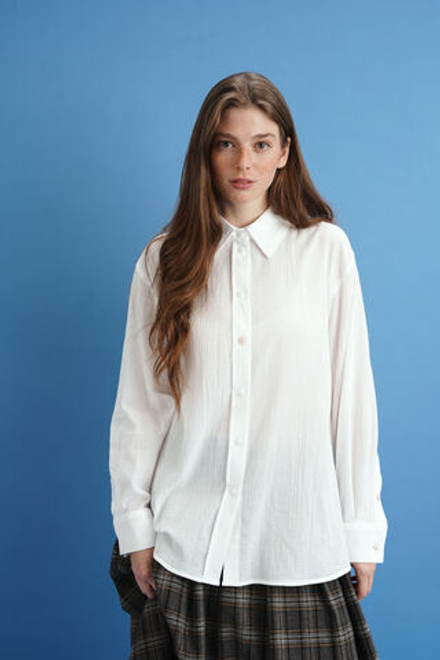 Рубашка классического кроя, белый батист-креп