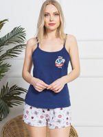 Домашний комплект с топом на бретельках (Размер: M) (Цвет: синий с белым)