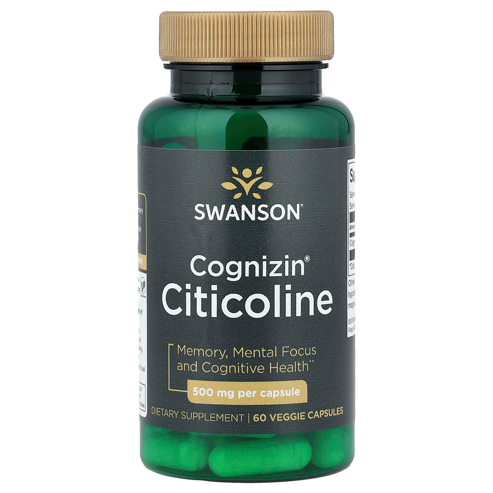 Swanson, Cognizin®, цитиколин, 60 растительных капсул (500 мг в 1 капсуле)