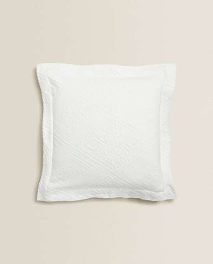 ZARA HOME ХЛОПКОВЫЙ ЧЕХОЛ ДЛЯ ДЕКОРАТИВНОЙ ПОДУШКИ С ГЕОМЕТРИЧЕСКИМ УЗОРОМ, БЕЛЫЙ