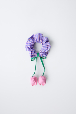 ZARA РЕЗИНКА ДЛЯ ВОЛОС В ПОЛОСКУ С ТЮЛЬПАНОМ, РОЗОВЫЙ