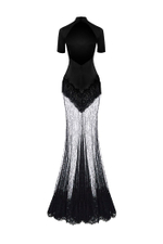 Платье макси из сатина и кружева