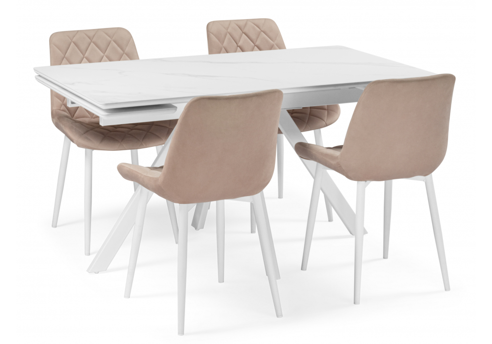 Керамический стол Woodville Вилли 140 (200) х 80 белый мрамор alpin white, snow white, белый, ножки белые