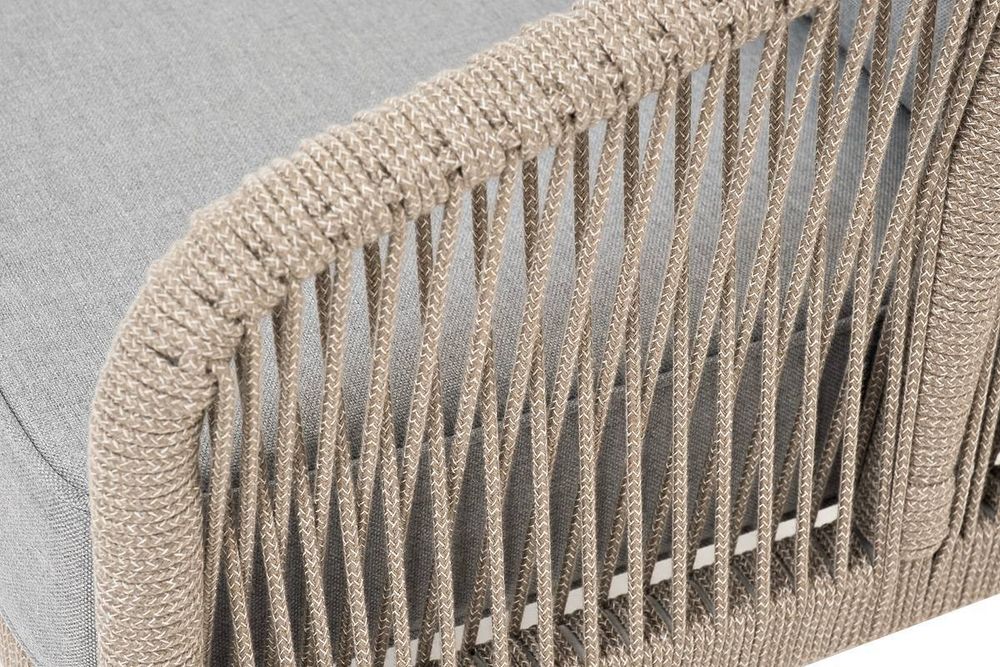 "Канны" диван 2-местный плетеный из роупа, каркас алюминий светло-серый (RAL7035) муар, роуп серый меланж круглый, ткань светло-серая