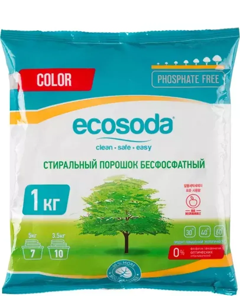 EcoSoda color Стиральный порошок для стирки цветного белья 1кг*12