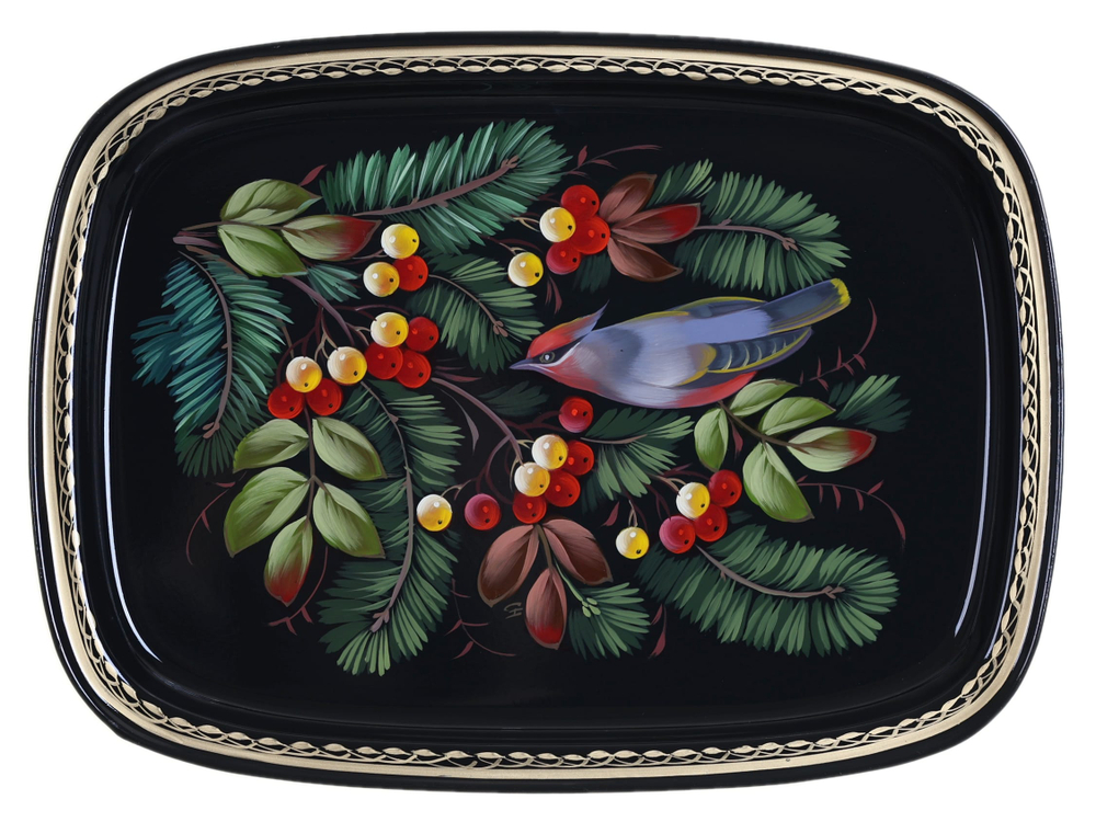 Жостовский поднос декоративный, размер 33х24 см (A12), металлический