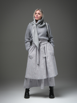 Юбка / в два яруса /серое кружево на трикотаже