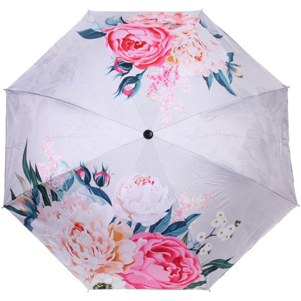 Зонт механический ветроустойчивый, матовая ручка «BESTzontik» цветы на сером, длина 25см, d-110см