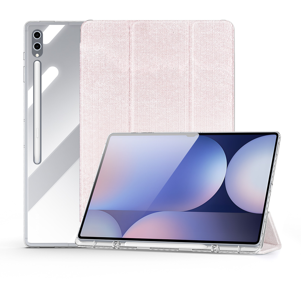 Чехол книжка розового цвета от Dux Ducis для Samsung Galaxy Tab S9 Ultra, Tab S10 Ultra и Tab S8 Ultra, серия Unid Series Case, с держателем стилуса и функцией автоматического перехода в спящий режим