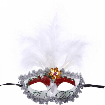 Маска «Леди Восхищение» с пером, белый