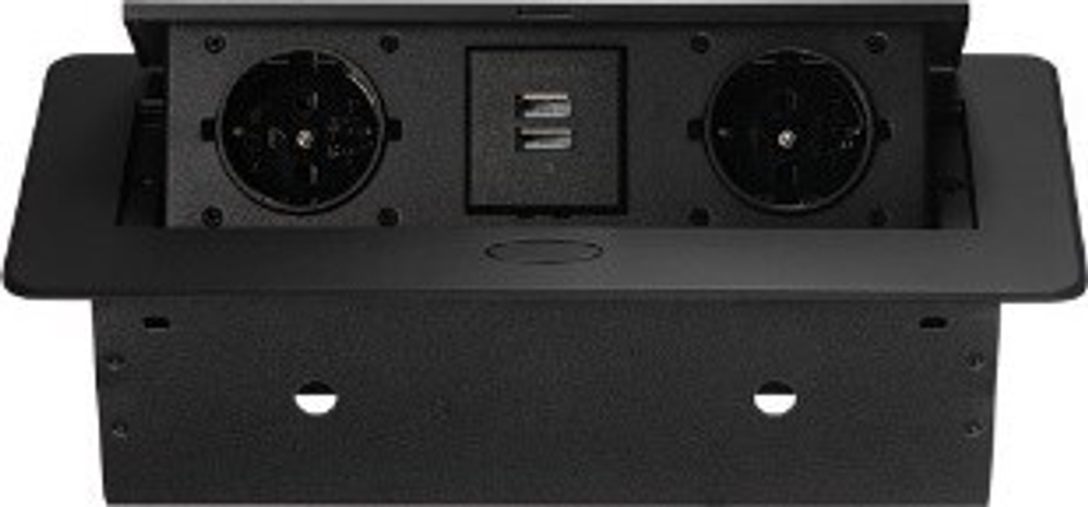 Встраиваемый горизонт. настольный удлинитель, 2 EURO 1 USB  + 1 USB Type-С, Черный (267х120х68) полуавтомат