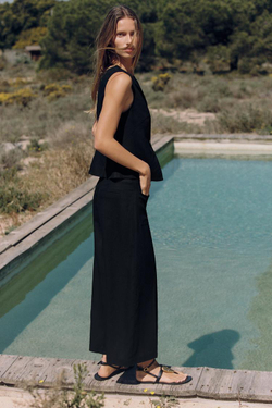 ZARA ТОП ИЗ СМЕСОВОГО ЛЬНА НА ЗАПÁХЕ, ЧЕРНЫЙ