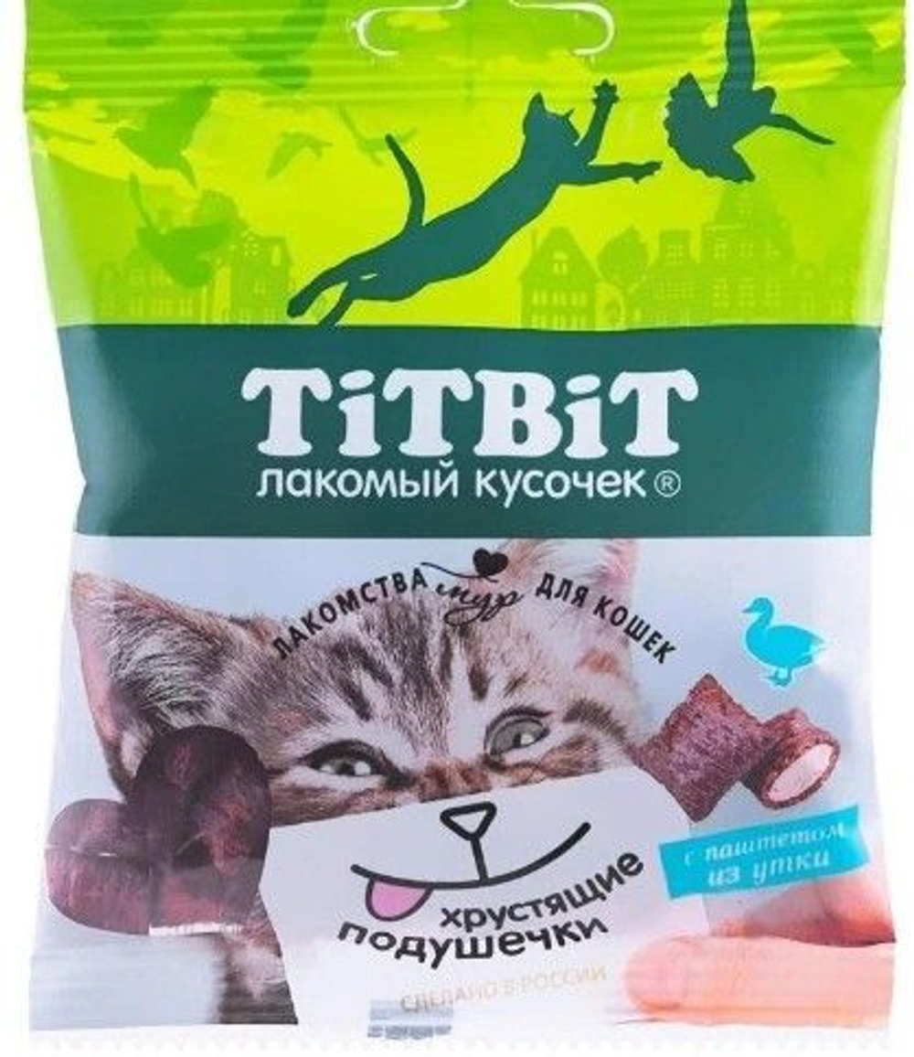 Лакомства для кошек Хрустящие подушечки с паштетом из утки 30г Тит Бит