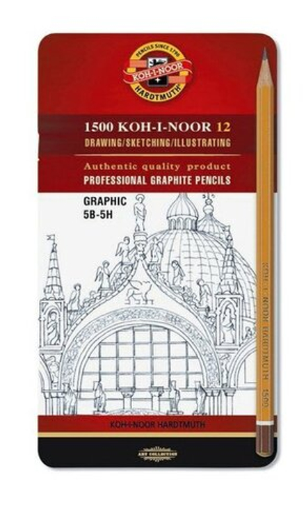 Набор карандашей чернографитных профессиональных Graphic "KOH-I-NOOR" 1502/3 (5В-5Н), в металлической коробке, 12 шт