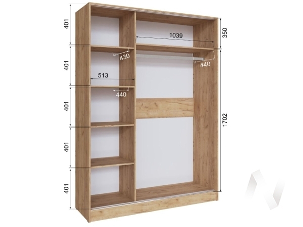 Шкаф-купе Стиль-2 1600 (дуб крафт золотой/графит серый)