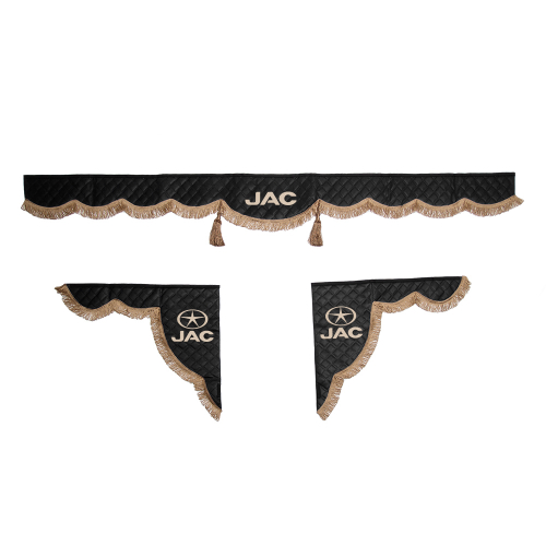 Ламбрекен с косынками стеганые JAC (экокожа, черный, коричневые кисточки)