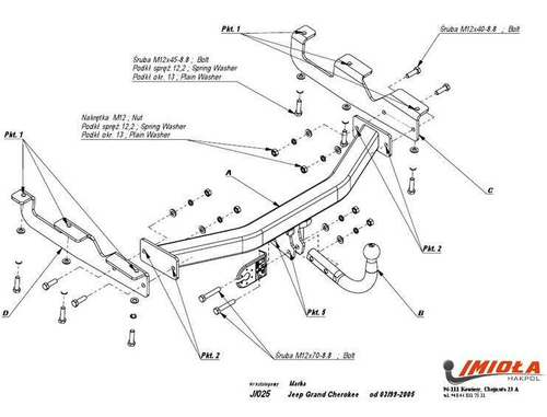 Фаркоп IMIOLA J.025 Grand Cherokee WJ 1999-2005(паспорт и сертификат в комплекте)(без электрики)