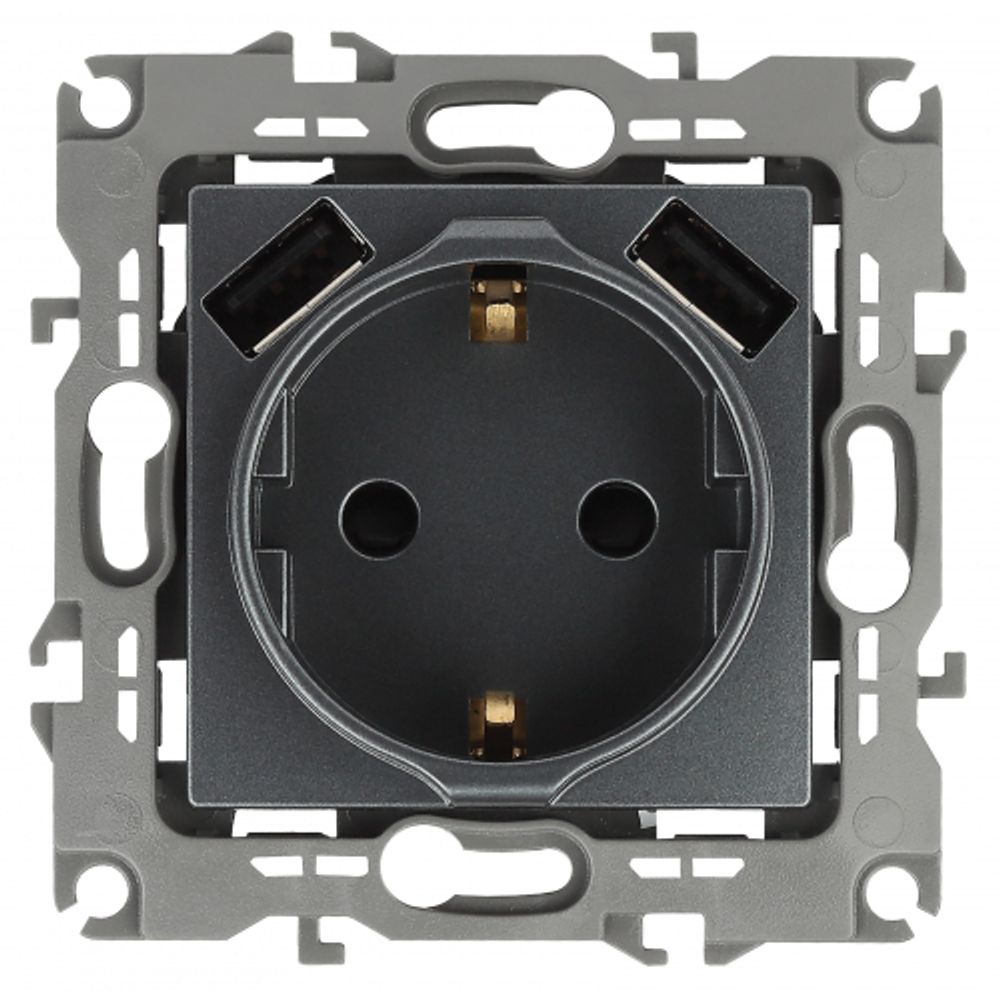 12-4109-12 ЭРА Розетка 2P+E 16A-250В, штор. с 2xUSB 5В-3А, Эра12, графит