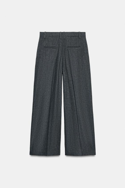 ZARA БРЮКИ WIDE-LEG С ЗАЩИПАМИ — ZW COLLECTION, СЕРЫЙ