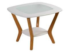 Стол журнальный Мельбурн со стеклом белый/дуб светлый