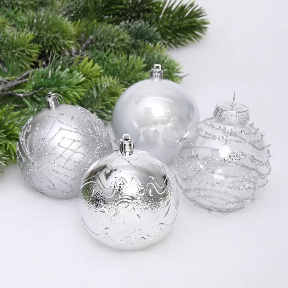 Новогодние шары «Волшебство ночи» 8 см (набор 12 шт), Серебро