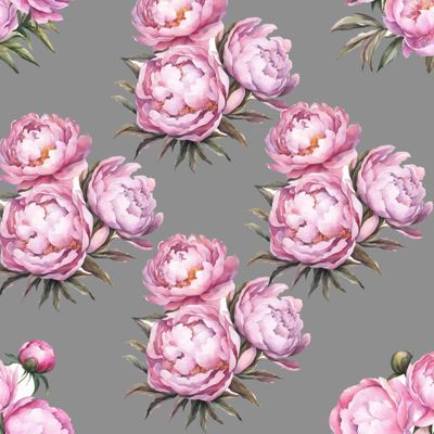 Паттерн Пионы на сером фоне