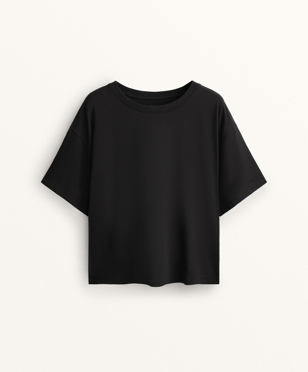 Oysho Футболка с короткими рукавами из смесового хлопка, черный