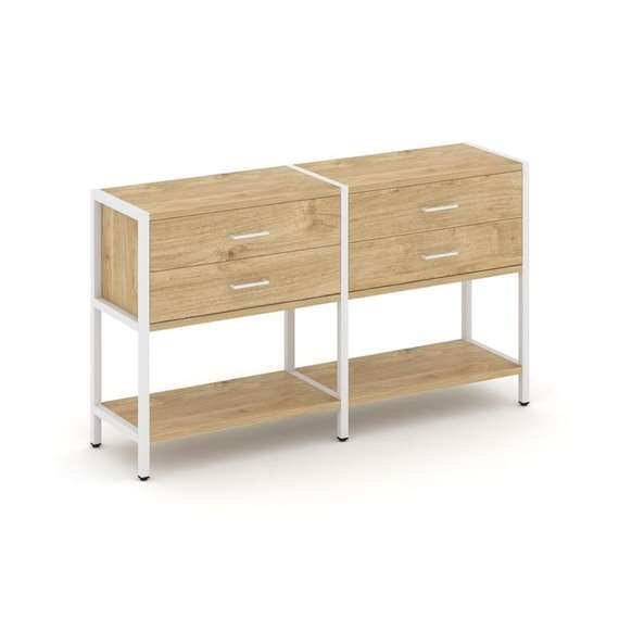 Shelf System Двухсекционный стеллаж двухярусный с ящиками SN.STM-222 Тиквуд Светлый/Металл Белый 159