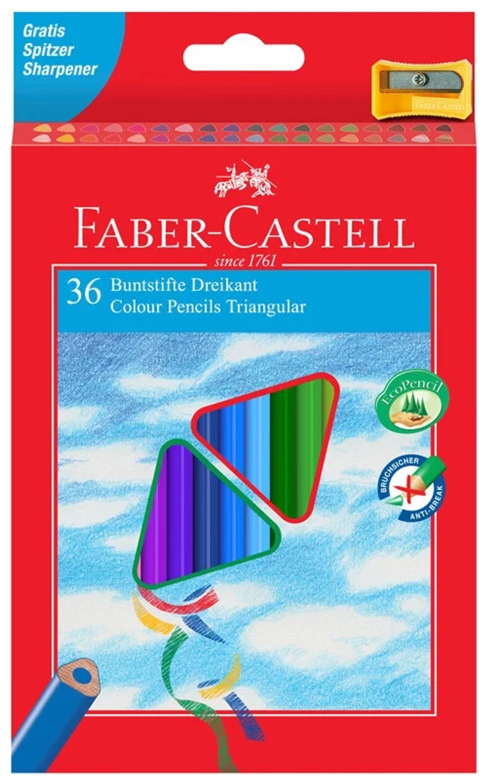 Карандаши цветные Faber-Castell "Ecopen" 36цв., трехгран., заточен., картон, европодвес, с точилкой