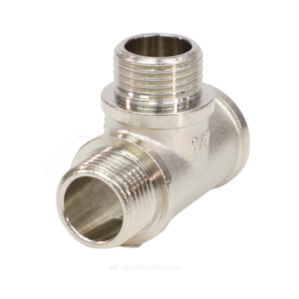 Тройник латунь никель переходной Ду 20х15х20 (3/4"х1/2"х3/4") ВР/НР/НР VALFEX VF.133.N.034.012.034