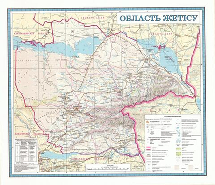 КАРТА ЖЕТЫСУСКОЙ ОБЛАСТИ ламинированная 2024 год