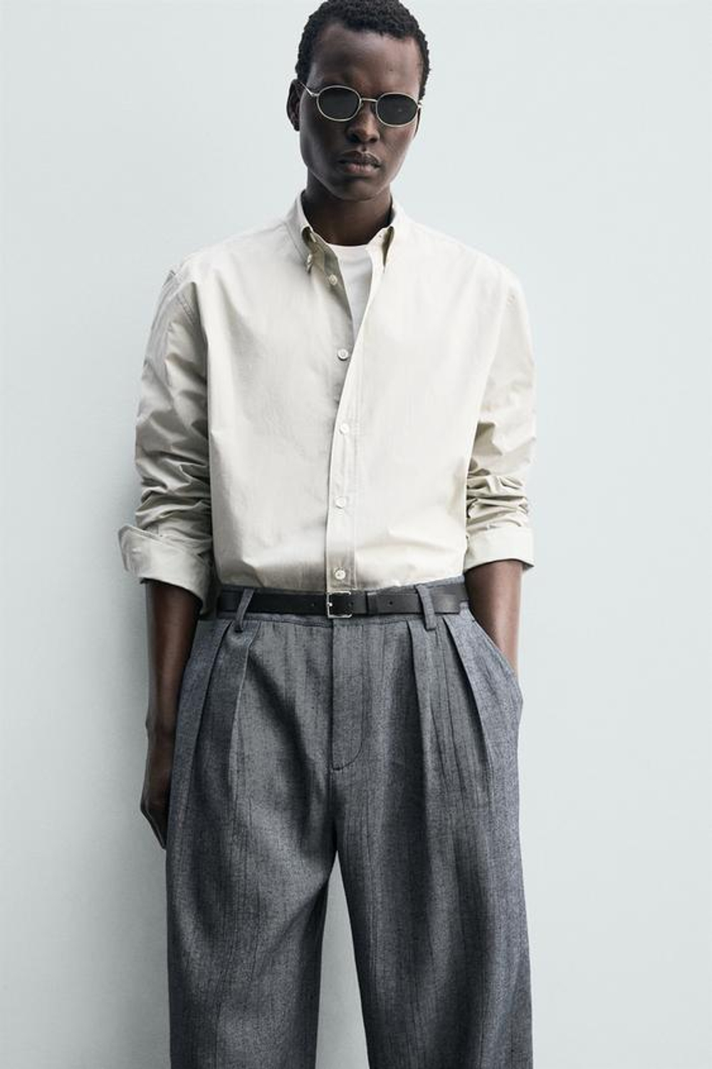 ZARA БРЮКИ RELAXED FIT СО СКЛАДКАМИ, СИНИЙ