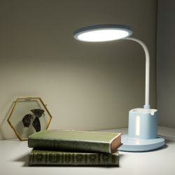 ULM-D150 15W-3000-6500K-DIM BLUE Светильник настольный светодиодный с подставкой под телефон и канцелярские принадлежности. С ночной подсветкой. Сенсорный выключатель. Диммер. Голубой. TM Uniel