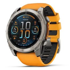 Garmin Fenix 8 Sapphire Amoled 51 мм – Титановый корпус, оранжевый/графитовый силиконовый ремешок