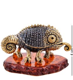 Народные промыслы AM-3640 Фигурка «Хамелеон» (латунь, янтарь)