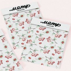 Ткань саржа рябина на ветках