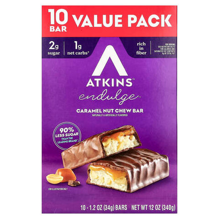 Atkins, Endulge, батончики с карамелью и орехами, 10 шт. по 32 г (1,2 унции)