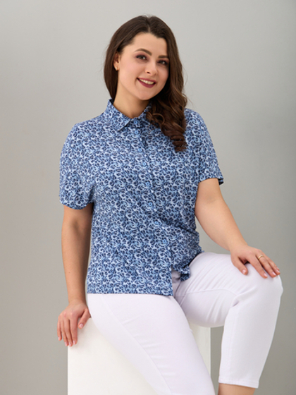 Блузка БЛв-182/голубойтуман-индигоцветы