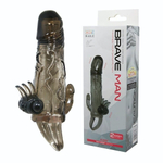 Дымчатая удлиняющая насадка с вибрацией и отростком для преданусного массажа (Цвет: дымчатый)