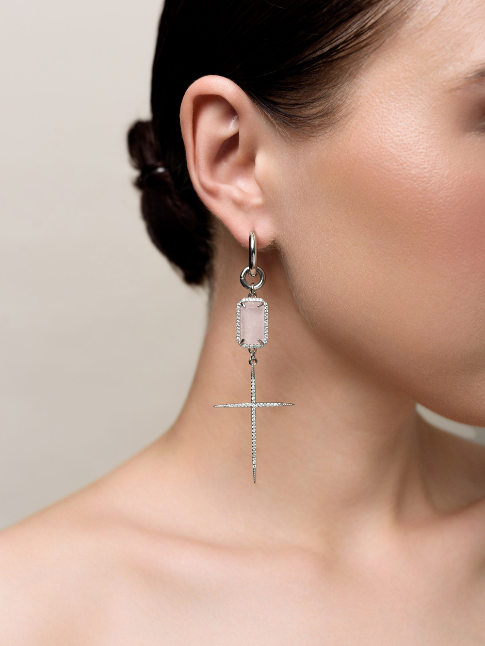 Серьги "Snake" с розовым кварцем Silver