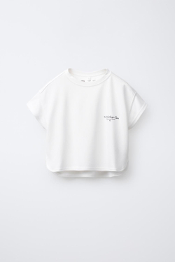 ZARA СВОБОДНАЯ ФУТБОЛКА С НАДПИСЬЮ, ЖЕЛТОВАТО-БЕЛЫЙ