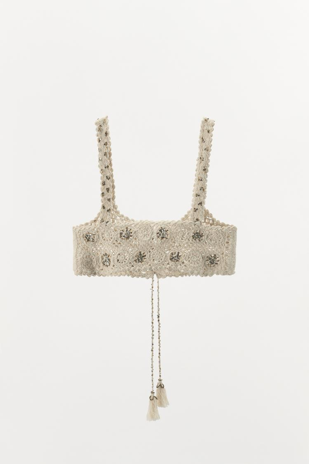 ZARA ТОП С БУСИНАМИ, ЭКРЮ