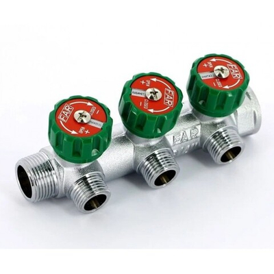 Коллектор регулирующий 3/4" (ВР-НР) с 3 отв. 1/2"EU с вставкой под плоское уплотнение