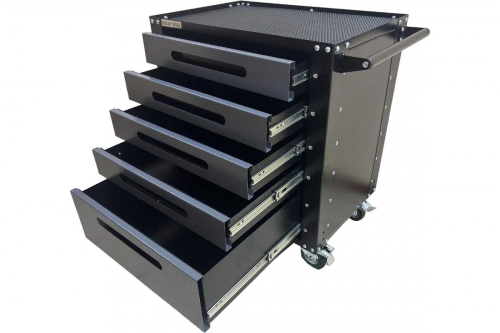 Инструментальная тележка GWT-G5, 5 ящиков, колеса с тормозом, серая, Great Wolf