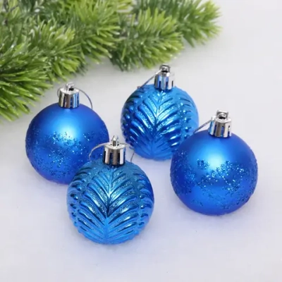 Новогодние шары 5 см (набор 4 шт) «Лесная тайна», синий