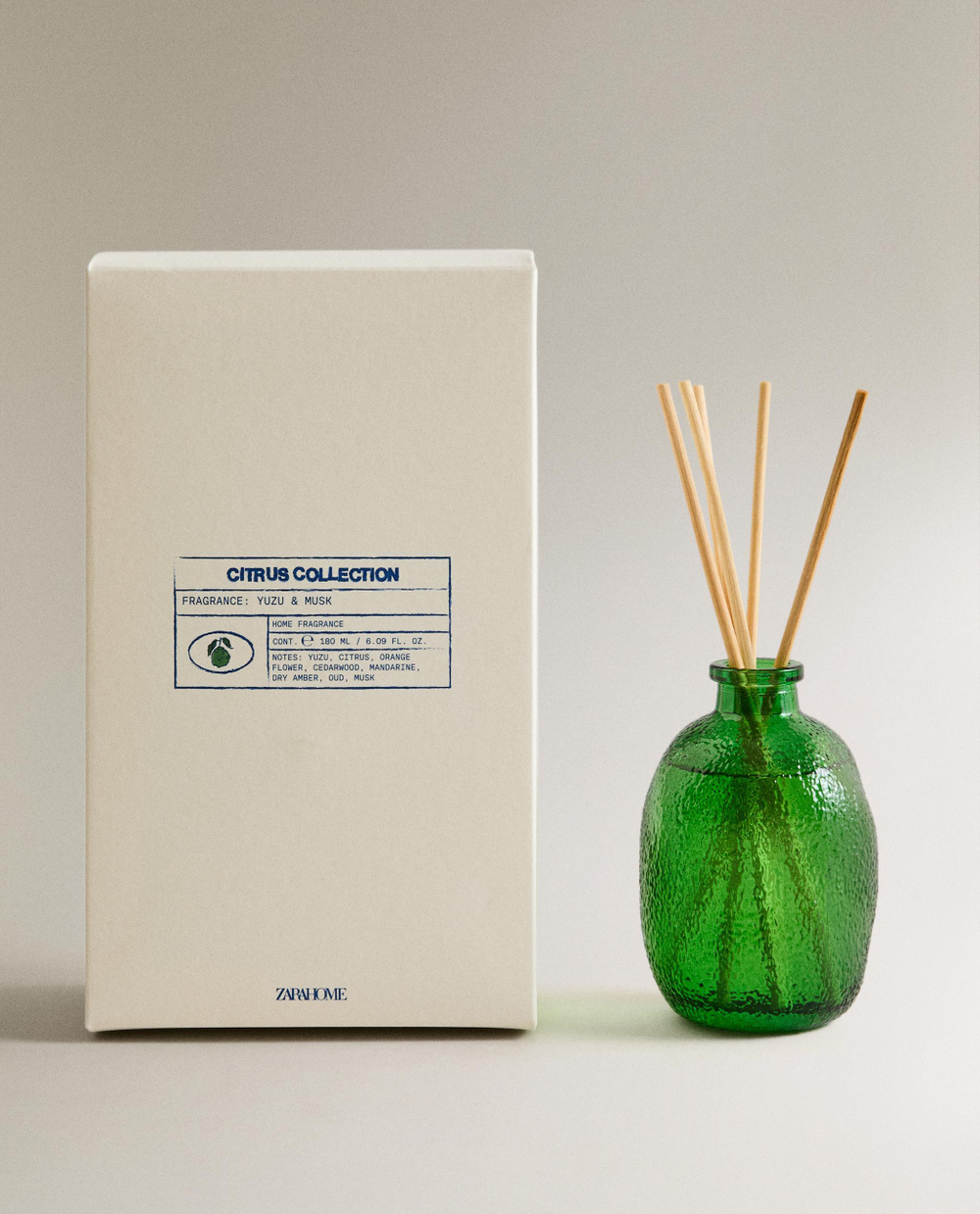 Zara Home Аромадиффузор Yuzu & Musk 180 мл, тростниковые палочки микадо, аромат свежий цитрусовый, Горчичный