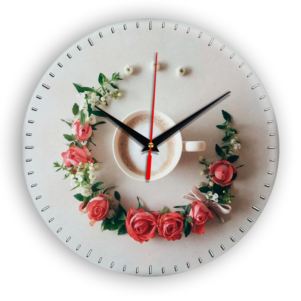 Настенные часы Идеал кухонные Кофе с цветами, 28 см,